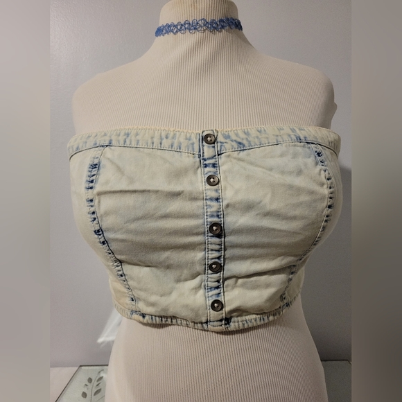 GARAGE FADED DENIM CROP TUBE TOP - Picture 3 of 11